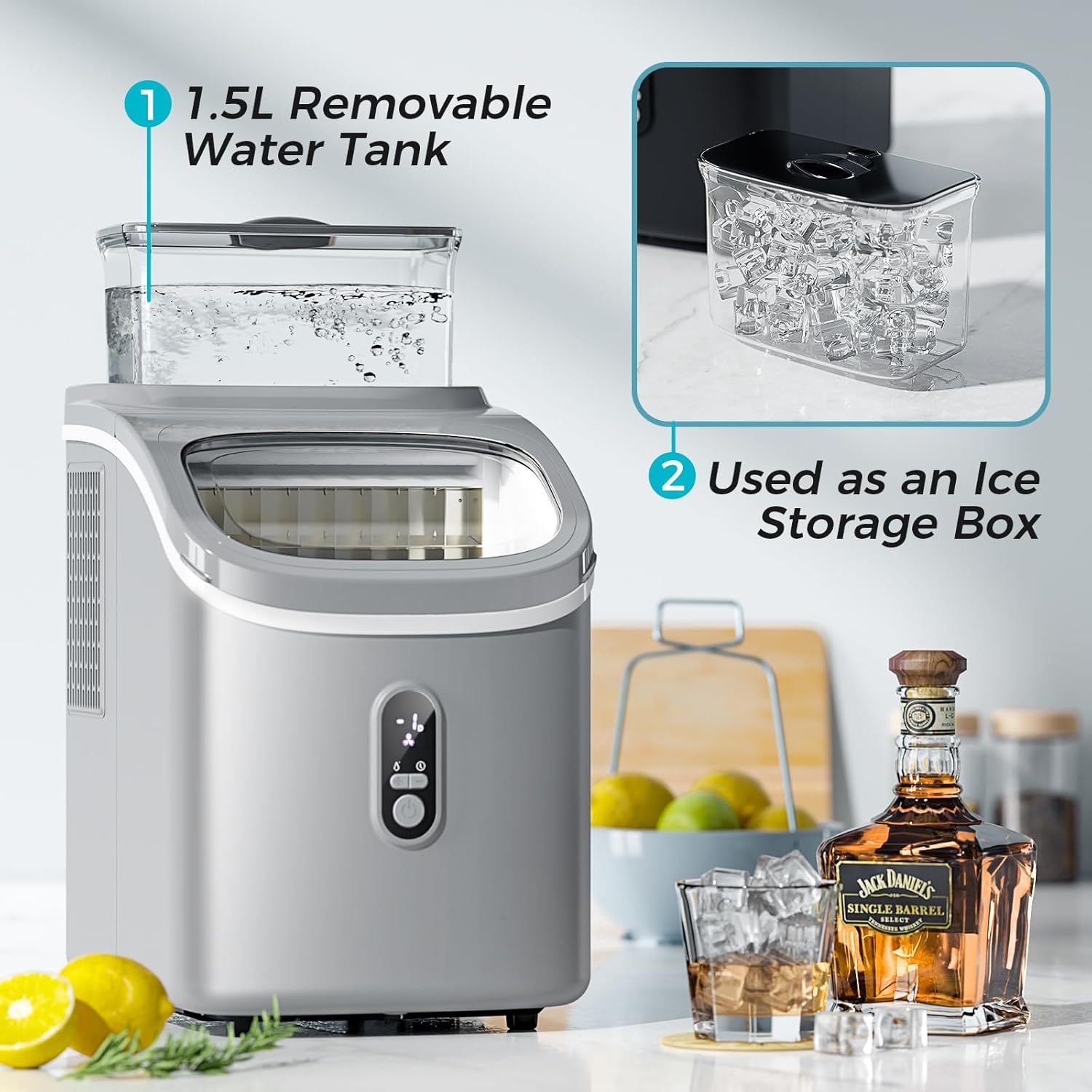 Kismile Ice Maker Countertop, Portable Ice Cube Maker Machine with 1.5L Detachable Water Tank, 33Lbs/Day, 16Pcs/5Mins, 24H Timer, Self-Cleaning Ice Maker, Ice Machine Maker for Home,Office,Party